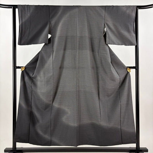 【美品】訪問服 身長155.5cm 袖長63.5cm S 雙層 お召地 雪中的絹 來自山田織 有落款 有證書 霞 黑灰 純蠶絲 逸品級