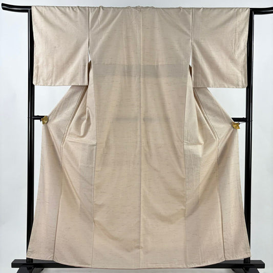 【美品】 紬織 身長160.5cm 袖長65cm M 雙層 野蠶紬織 柿渋染 橫條 薄茶 純蠶絲 逸品級