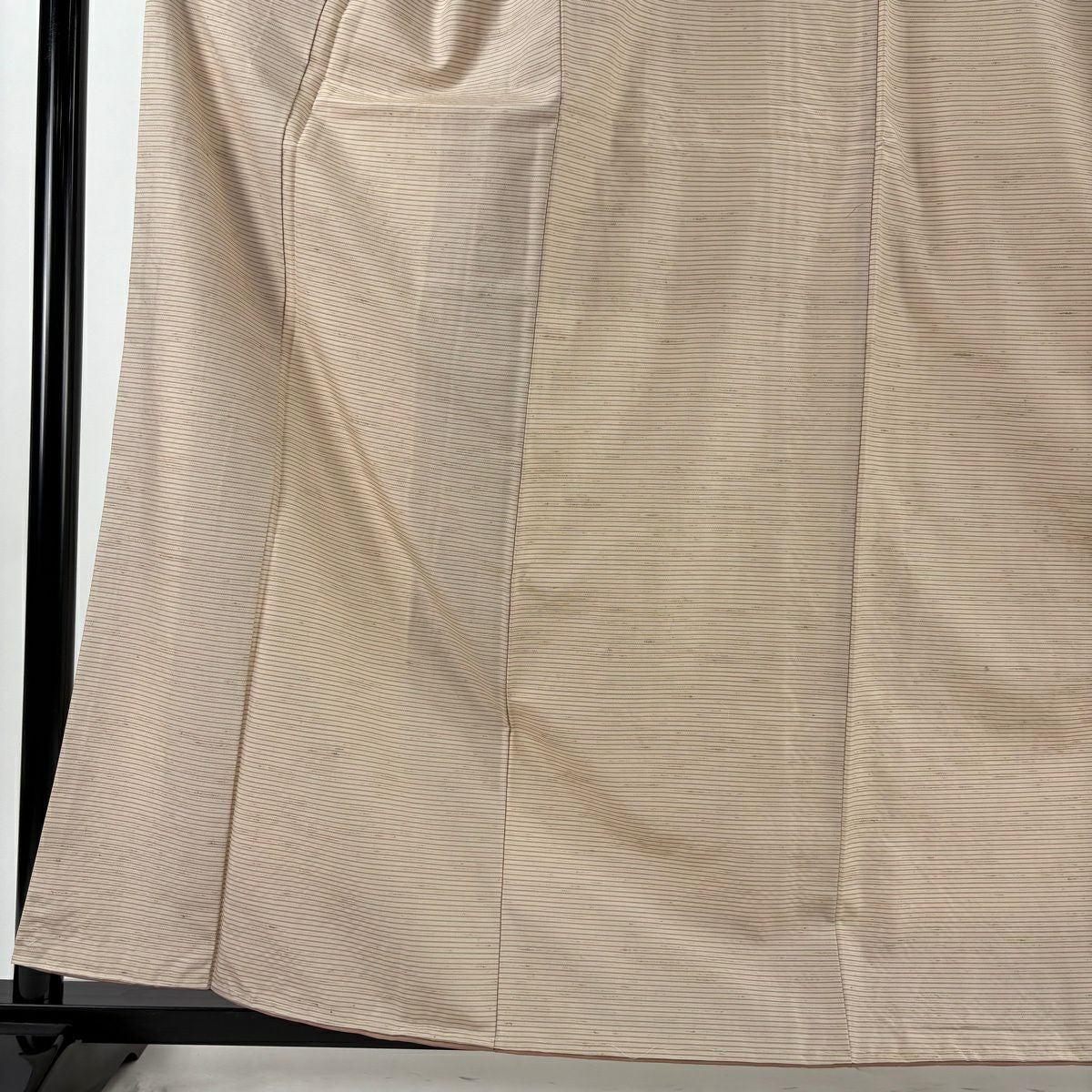 【美品】 紬織 身長160.5cm 袖長65cm M 雙層 野蠶紬織 柿渋染 橫條 薄茶 純蠶絲 逸品級
