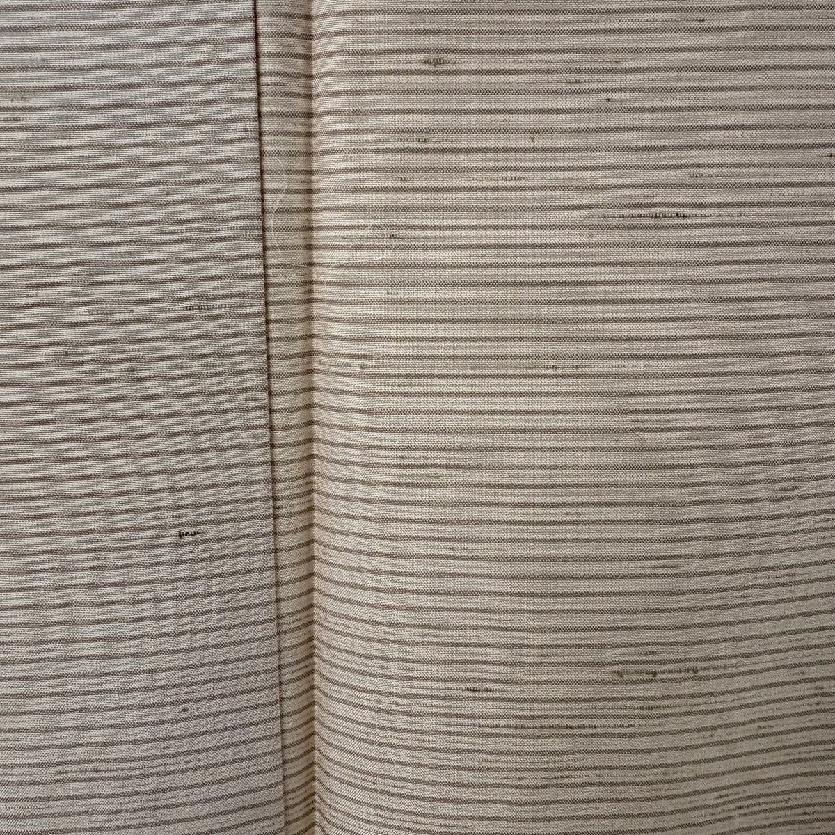 【美品】 紬織 身長160.5cm 袖長65cm M 雙層 野蠶紬織 柿渋染 橫條 薄茶 純蠶絲 逸品級
