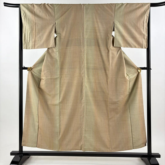 【美品】 紬織 身長155cm 袖長65.5cm M 雙層 縦縞 薄茶 純蠶絲 逸品級