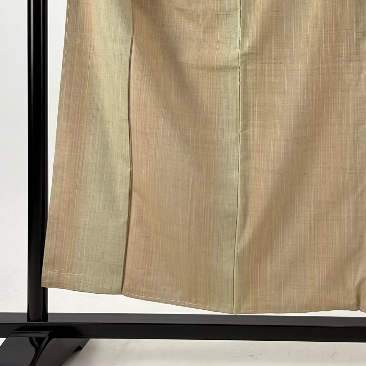 【美品】 紬織 身長155cm 袖長65.5cm M 雙層 縦縞 薄茶 純蠶絲 逸品級