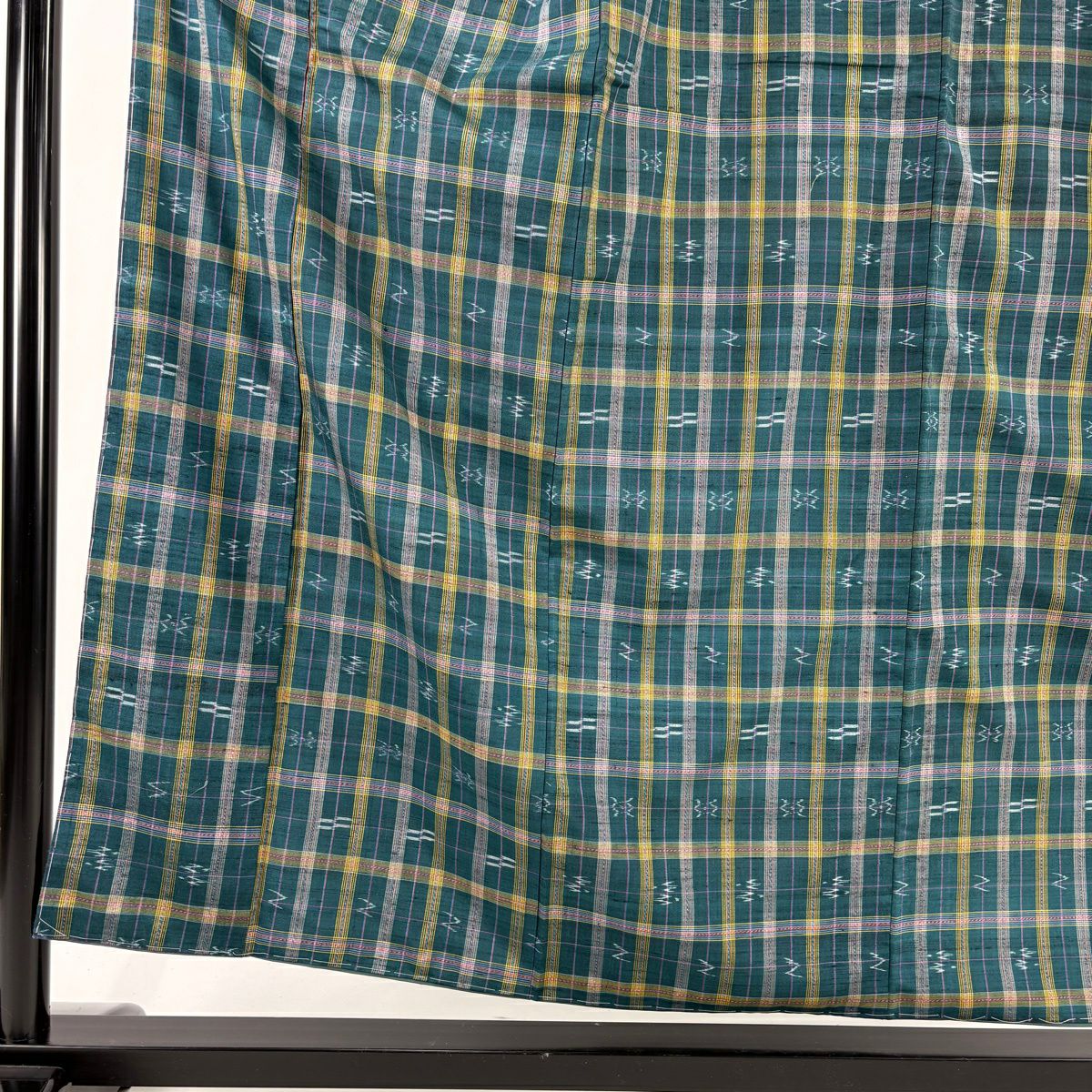 【美品】 紬織 身長155cm 袖長62cm S 雙層 琉球紬織 證書齊全 格子 燕 青綠 純蠶絲 逸品級