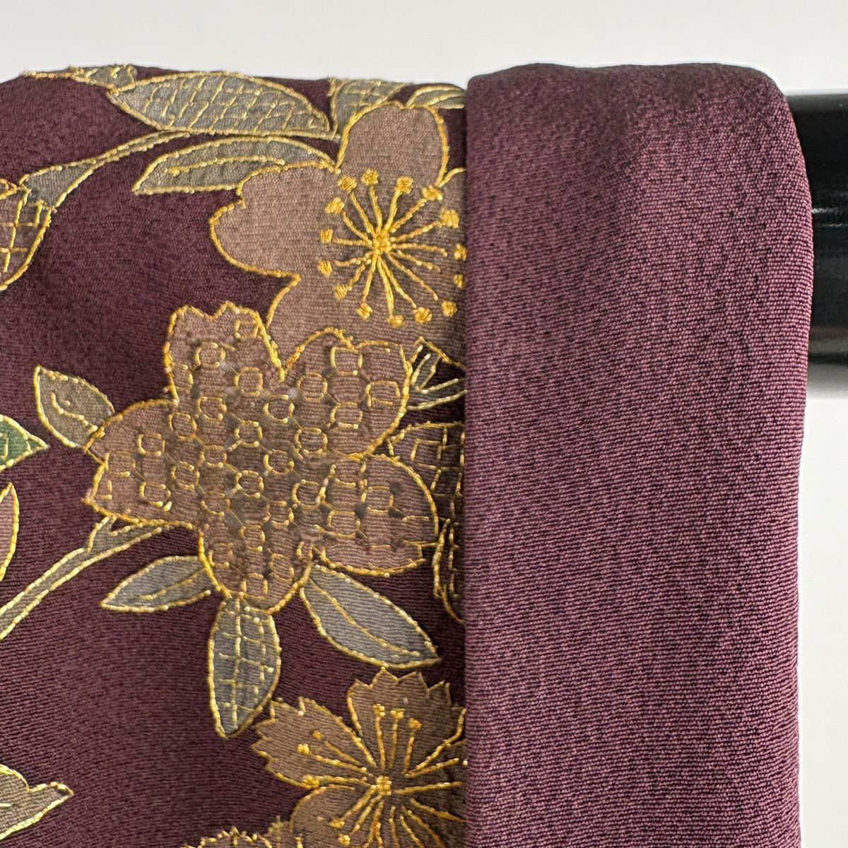 訪問服 身長167.5cm 袖長67.5cm L 雙層 大和 菊花 草花紋 金糸 刺繡 紫 純蠶絲 逸品級