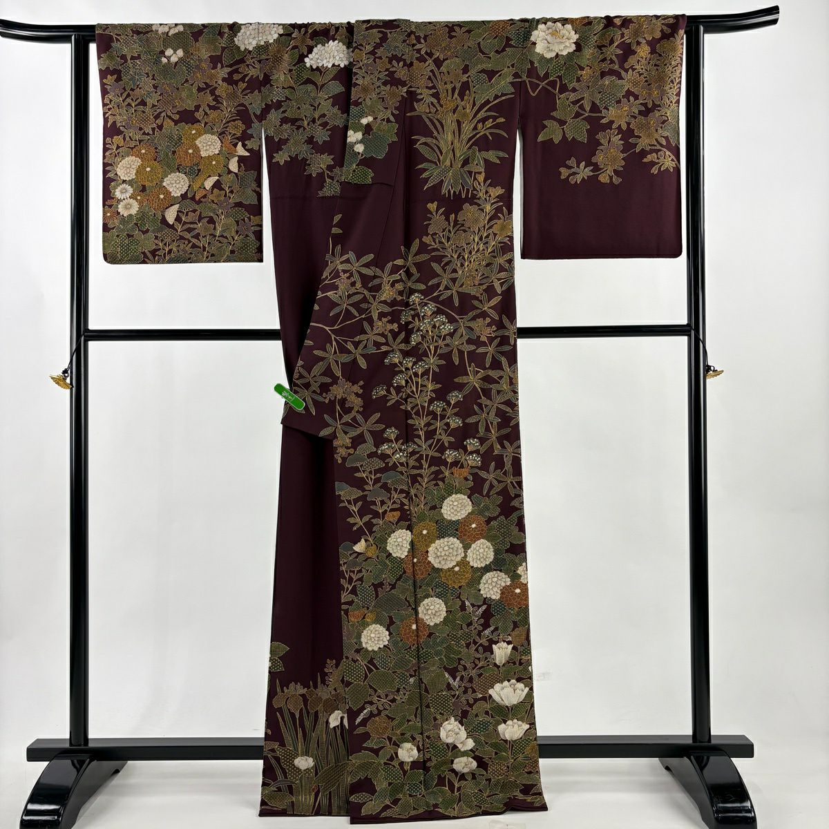訪問服 身長167.5cm 袖長67.5cm L 雙層 大和 菊花 草花紋 金糸 刺繡 紫 純蠶絲 逸品級