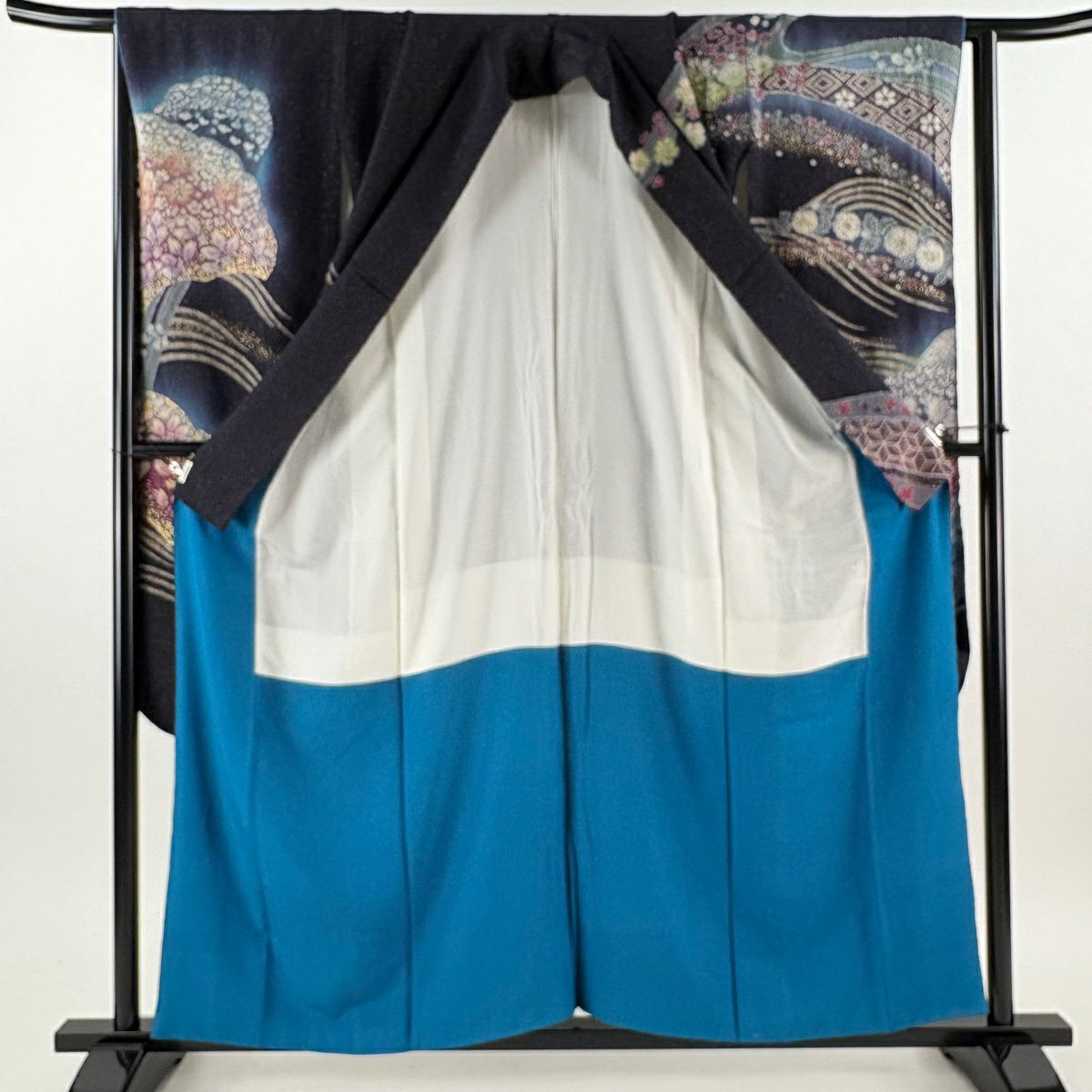 【美品】振袖禮服 身長158cm 袖長65cm M 雙層 吉乃一廉 落款あり 辻花染 金通し 金銀彩 濃紫 純蠶絲 逸品級