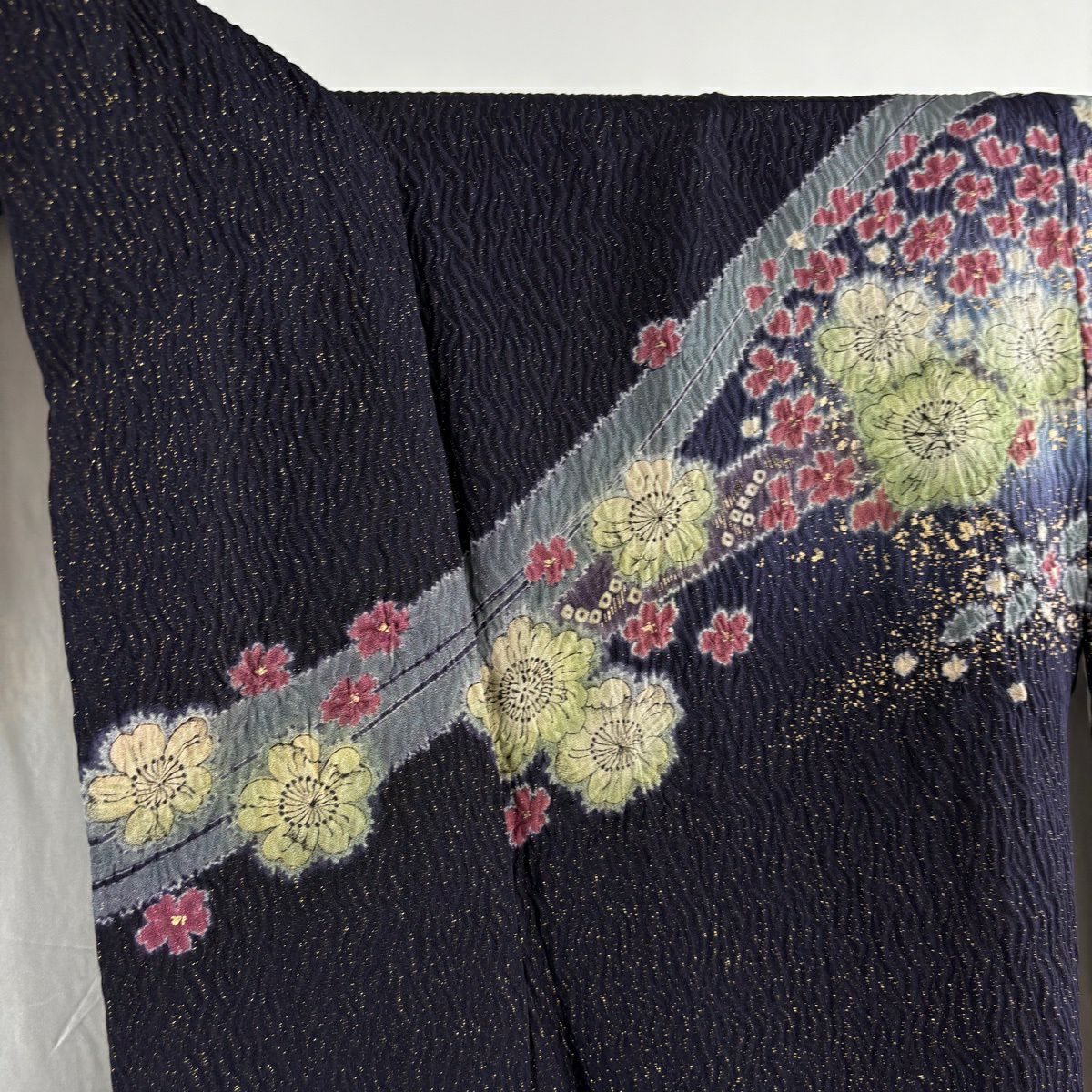 【美品】振袖禮服 身長158cm 袖長65cm M 雙層 吉乃一廉 落款あり 辻花染 金通し 金銀彩 濃紫 純蠶絲 逸品級