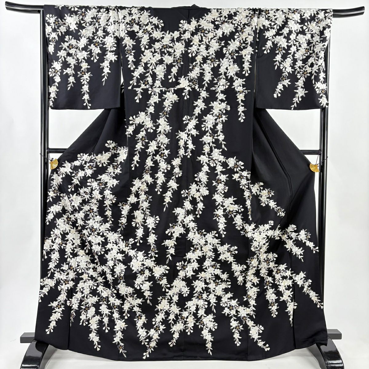 訪問服 身長168.5cm 袖長68.5cm L 雙層 櫻花 刺繡 金線 黑 純蠶絲 逸品級