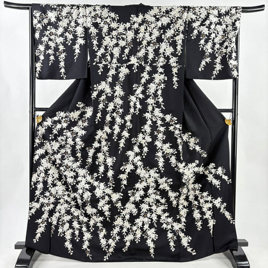 訪問服 身長168.5cm 袖長68.5cm L 雙層 櫻花 刺繡 金線 黑 純蠶絲 逸品級