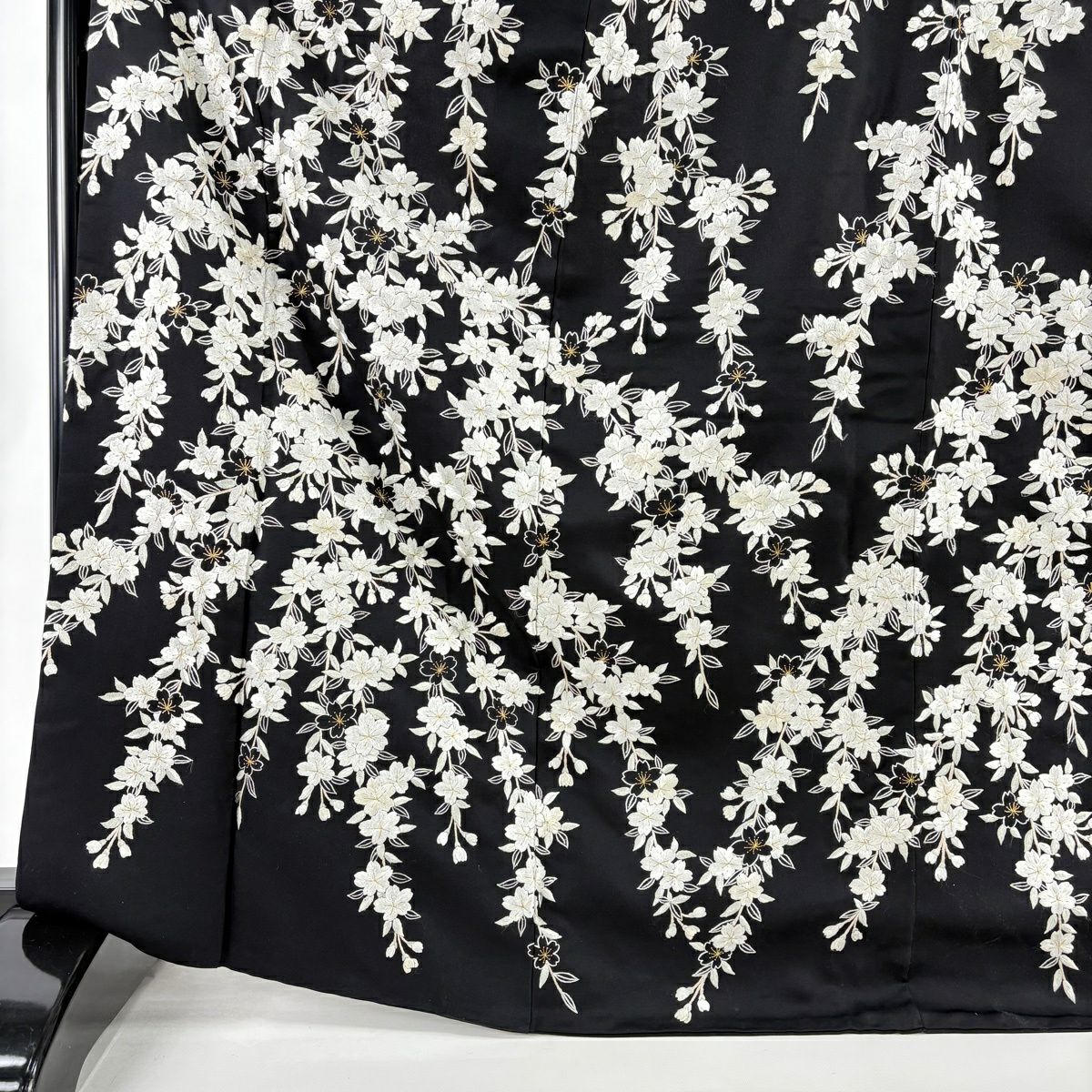 訪問服 身長168.5cm 袖長68.5cm L 雙層 櫻花 刺繡 金線 黑 純蠶絲 逸品級