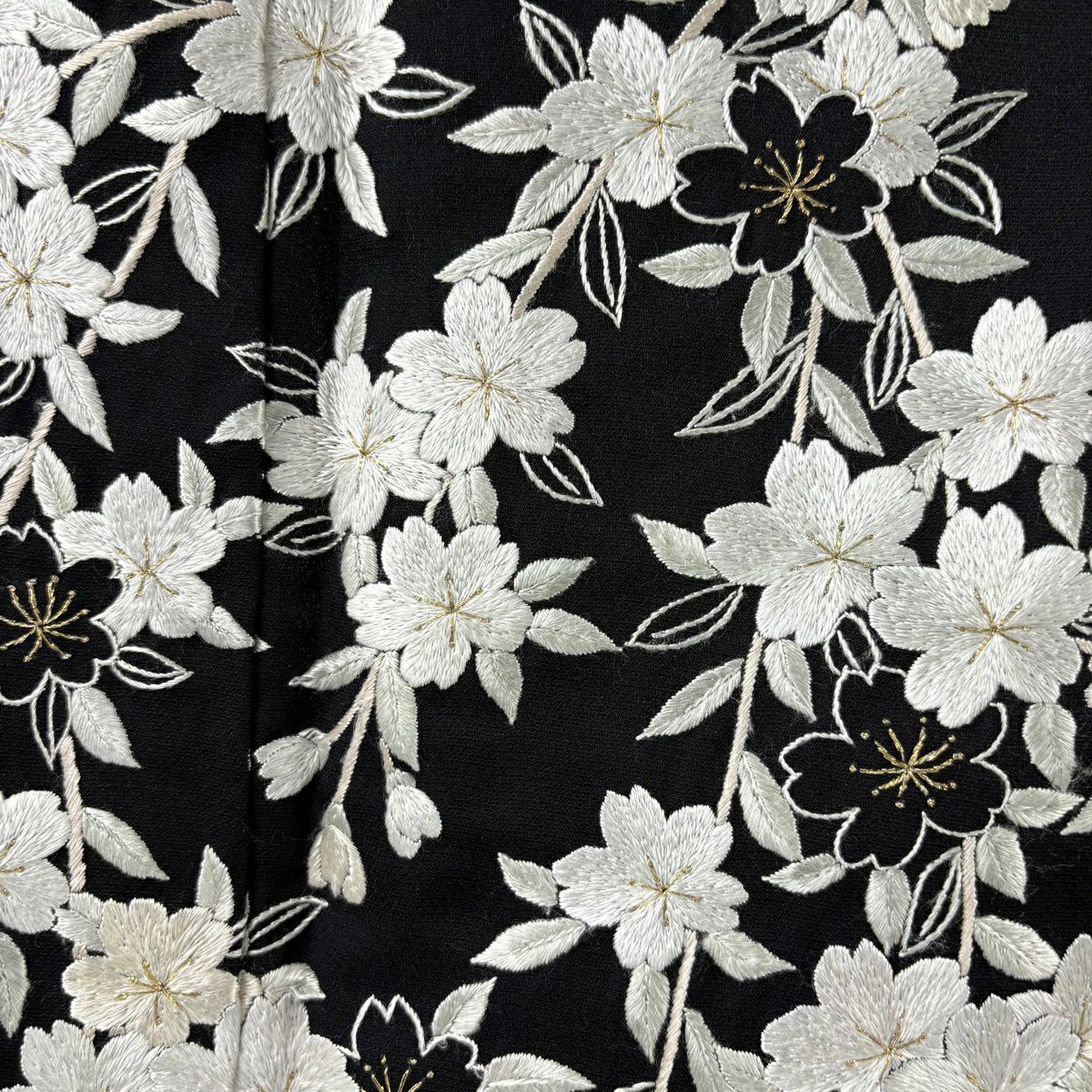 訪問服 身長168.5cm 袖長68.5cm L 雙層 櫻花 刺繡 金線 黑 純蠶絲 逸品級