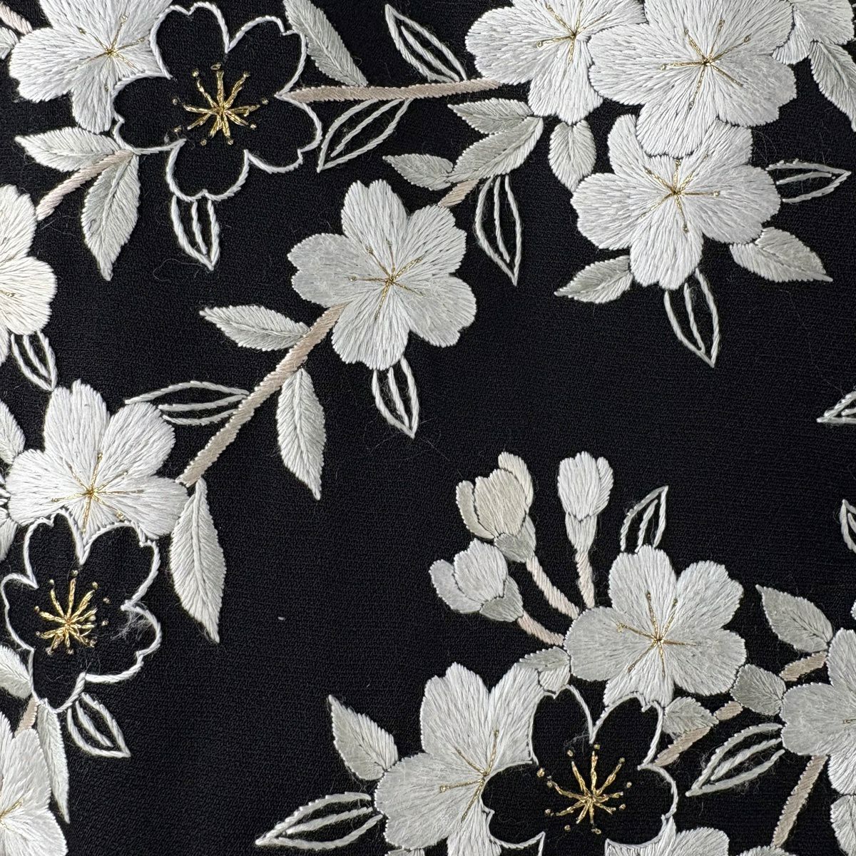 訪問服 身長168.5cm 袖長68.5cm L 雙層 櫻花 刺繡 金線 黑 純蠶絲 逸品級