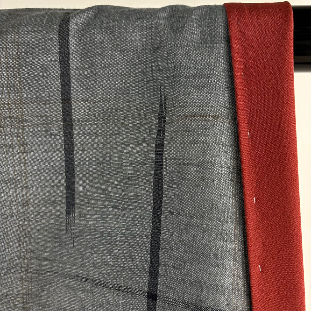 【美品】 紬織 身長154cm 袖長63cm S 雙層 鈕襟 草木染別誂郡上紬織 幾何學圖案 青灰色 純蠶絲 逸品級