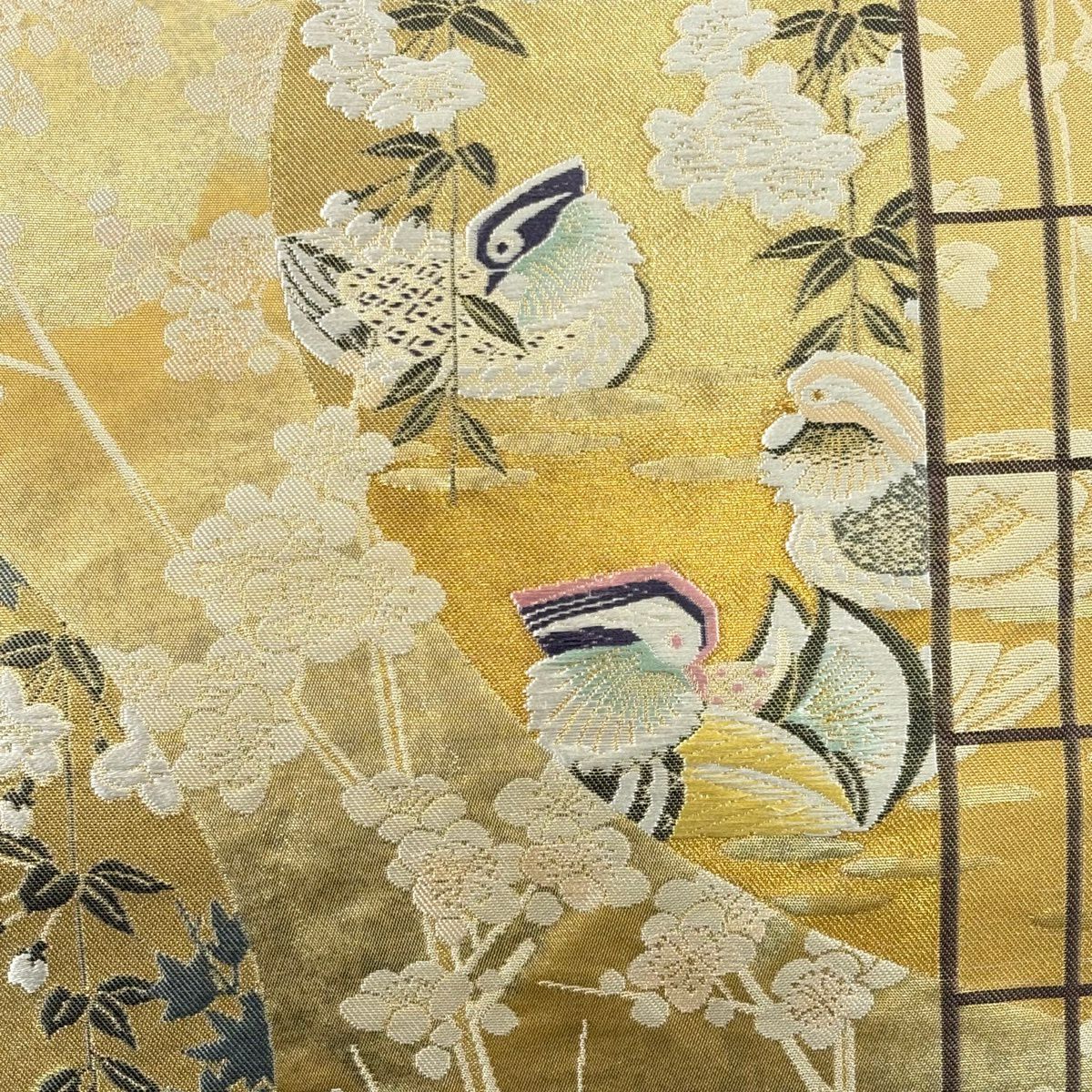 【美品】 袋帶 逸品級 羽田登喜男監修 落款あり 鴛鴦 花咲瑞鳥紋 金銀彩 金金箔 金色 お太鼓柄 純蠶絲