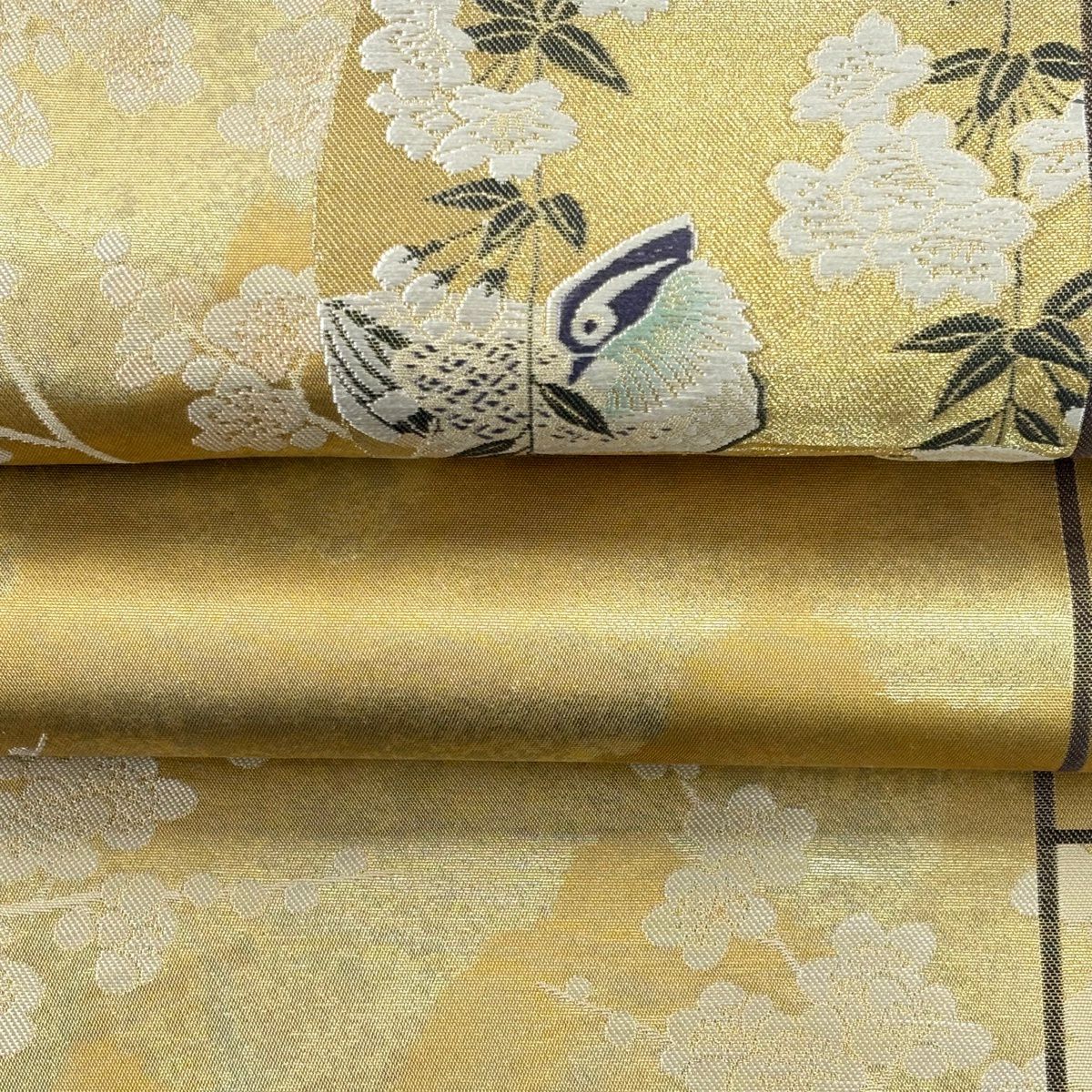 【美品】 袋帶 逸品級 羽田登喜男監修 落款あり 鴛鴦 花咲瑞鳥紋 金銀彩 金金箔 金色 お太鼓柄 純蠶絲