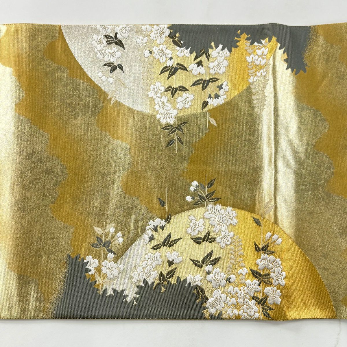 【美品】 袋帶 逸品級 羽田登喜男監修 落款あり 鴛鴦 花咲瑞鳥紋 金銀彩 金金箔 金色 お太鼓柄 純蠶絲
