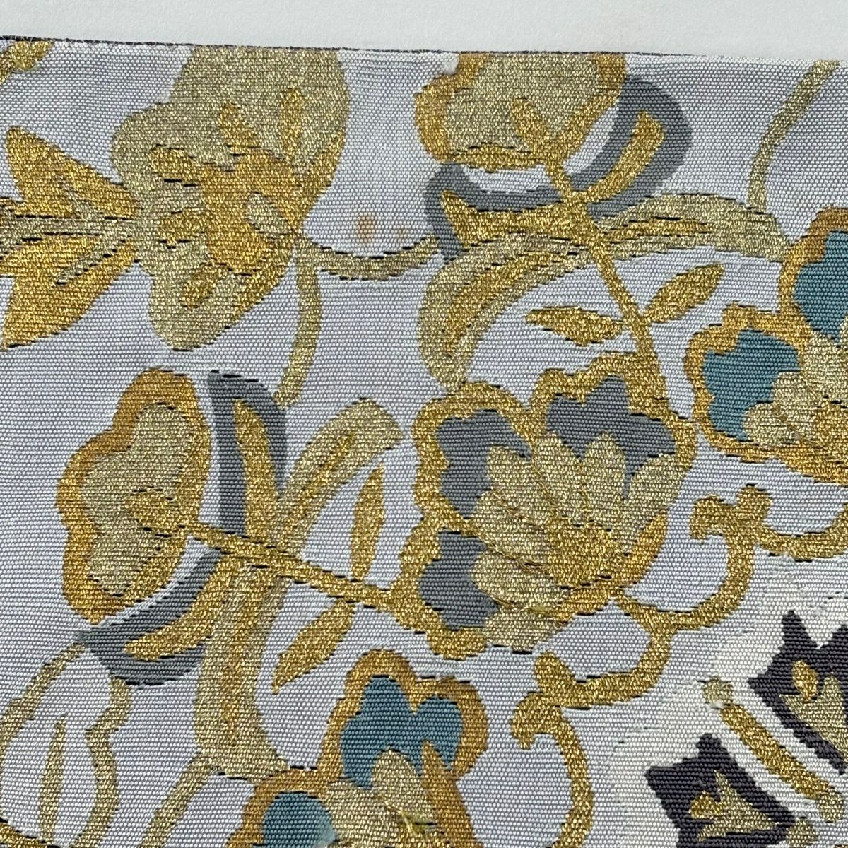 袋帶 逸品級 華紋 鳳凰 金銀彩 綴織 青灰 純蠶絲