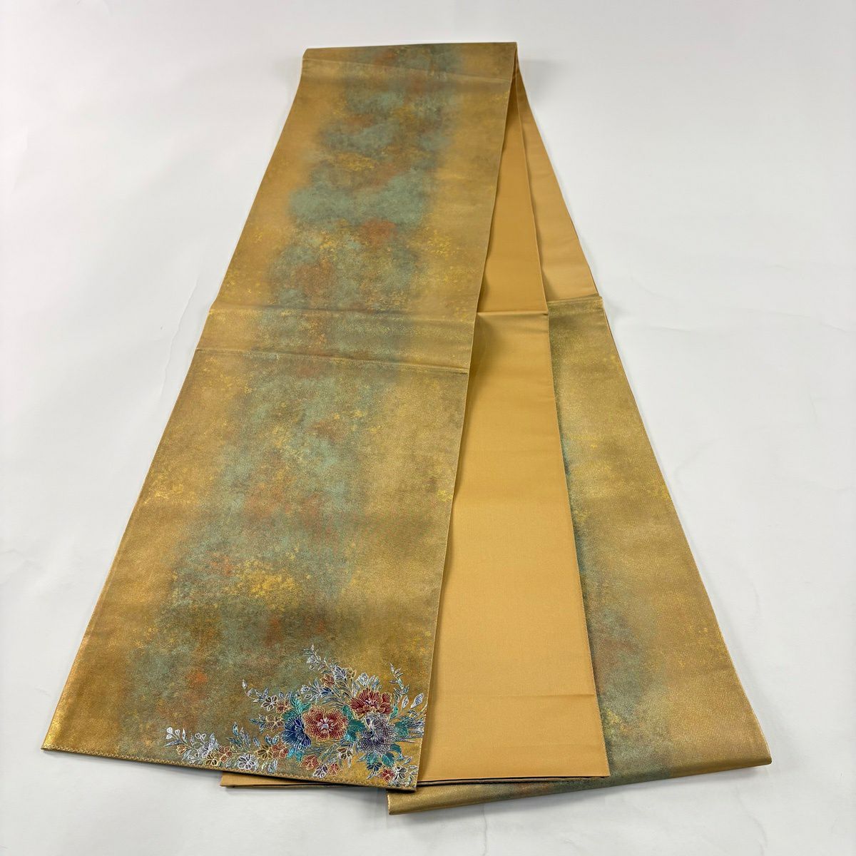 袋帶 逸品級 證書附帶 金金箔 金色 六通 純蠶絲