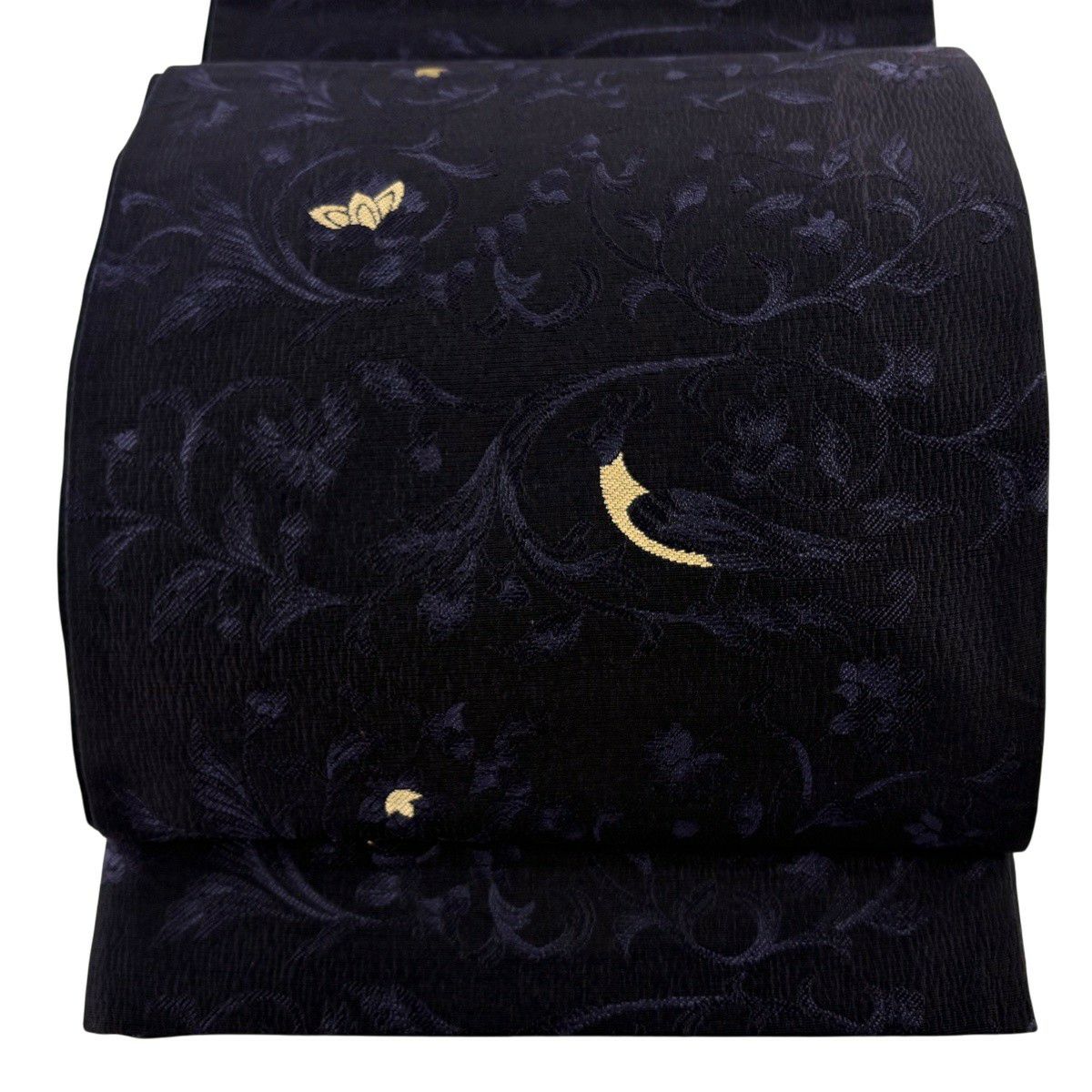 【美品】 袋帶 逸品級 鳥 花唐草紋 刺繡 濃紫 六通 純蠶絲