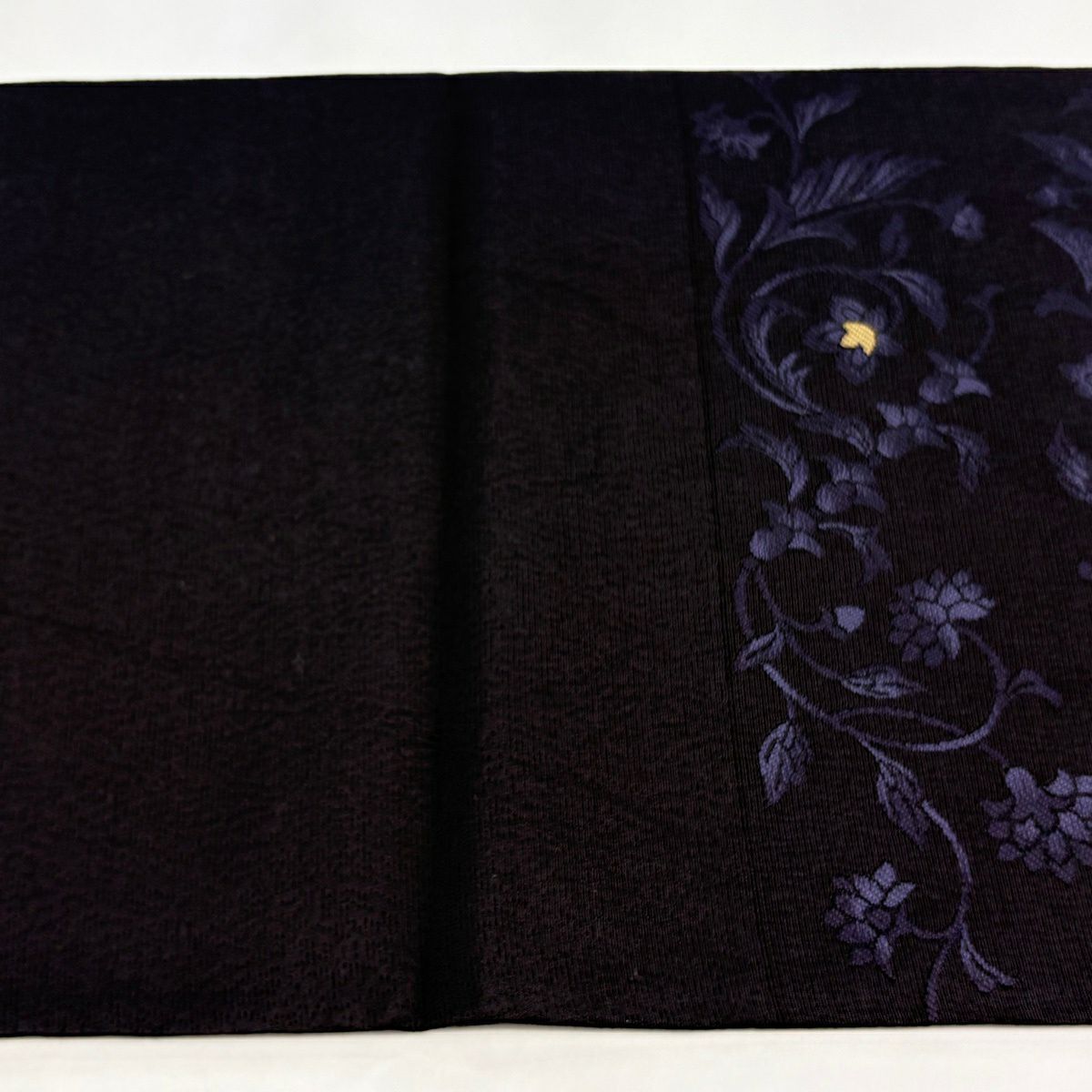 【美品】 袋帶 逸品級 鳥 花唐草紋 刺繡 濃紫 六通 純蠶絲