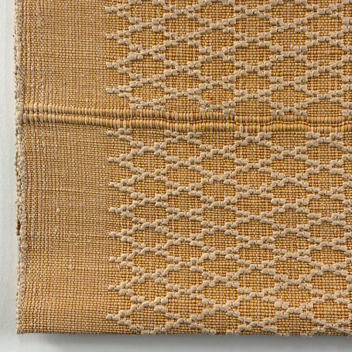 【美品】 名古屋帶 逸品級 八寸名古屋帶 紬織織 縞 幾何學 橙色 純蠶絲