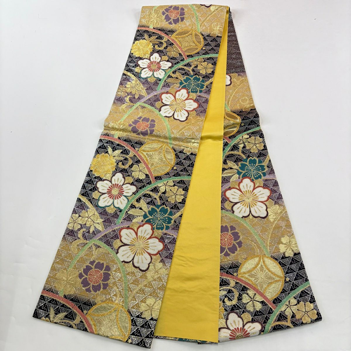 【美品】振袖禮服 身長166.5cm 袖長66.5cm M 雙層 袋帶全套 牡丹 雲紋 金絲 金銀彩 朱 純蠶絲 優品級