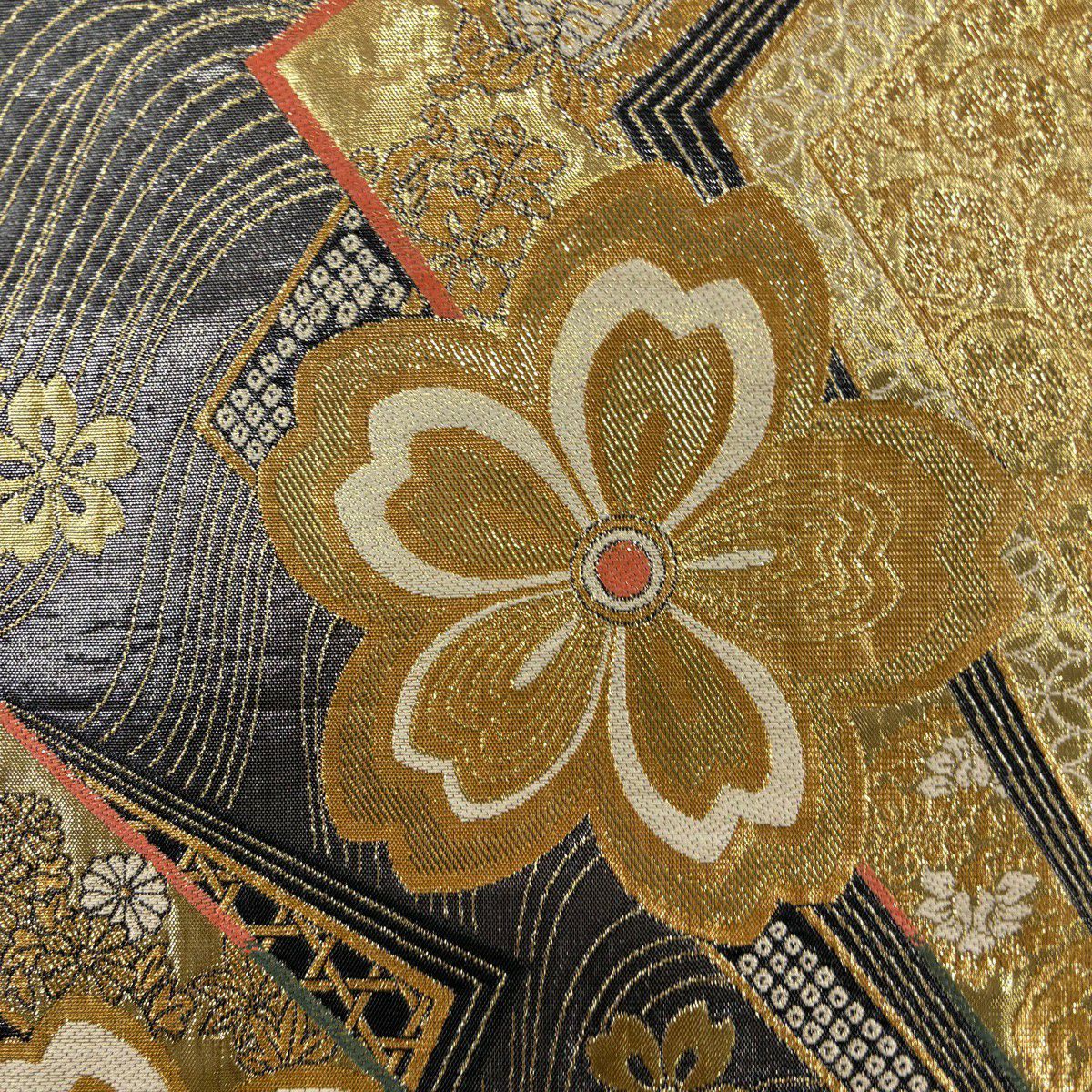 【美品】振袖禮服 身長164.5cm 袖長67cm M 雙層 袋帶全套 松樹 家屋 金銀彩 染分 えんじ 純蠶絲 秀品級