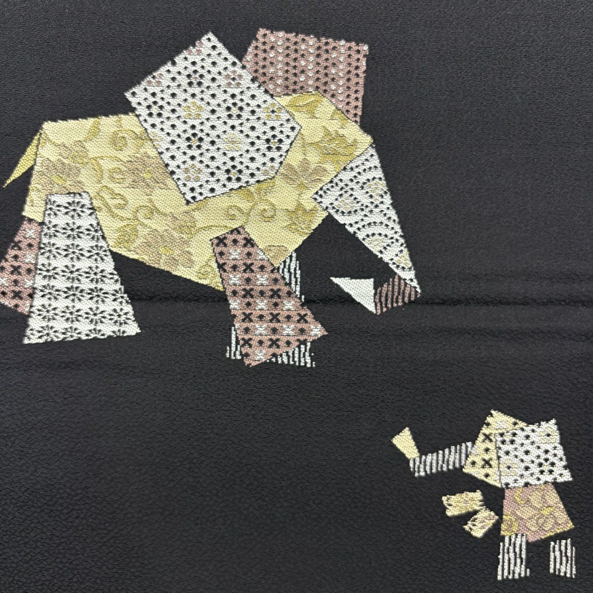 【美品】 小紋 身長157cm 袖長65cm M 雙層 袋帶套裝 流水 華紋 刺繡 抹茶 純蠶絲 秀品級