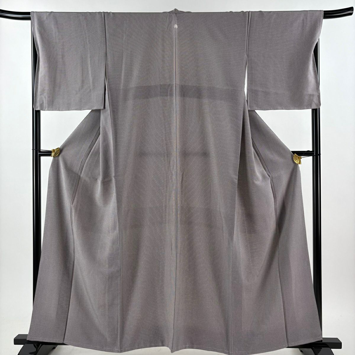 【美品】 江戶小紋 身長161cm 袖長68cm L 雙層 袋帶套裝 角通 灰紫 純蠶絲 秀品級 一つ紋