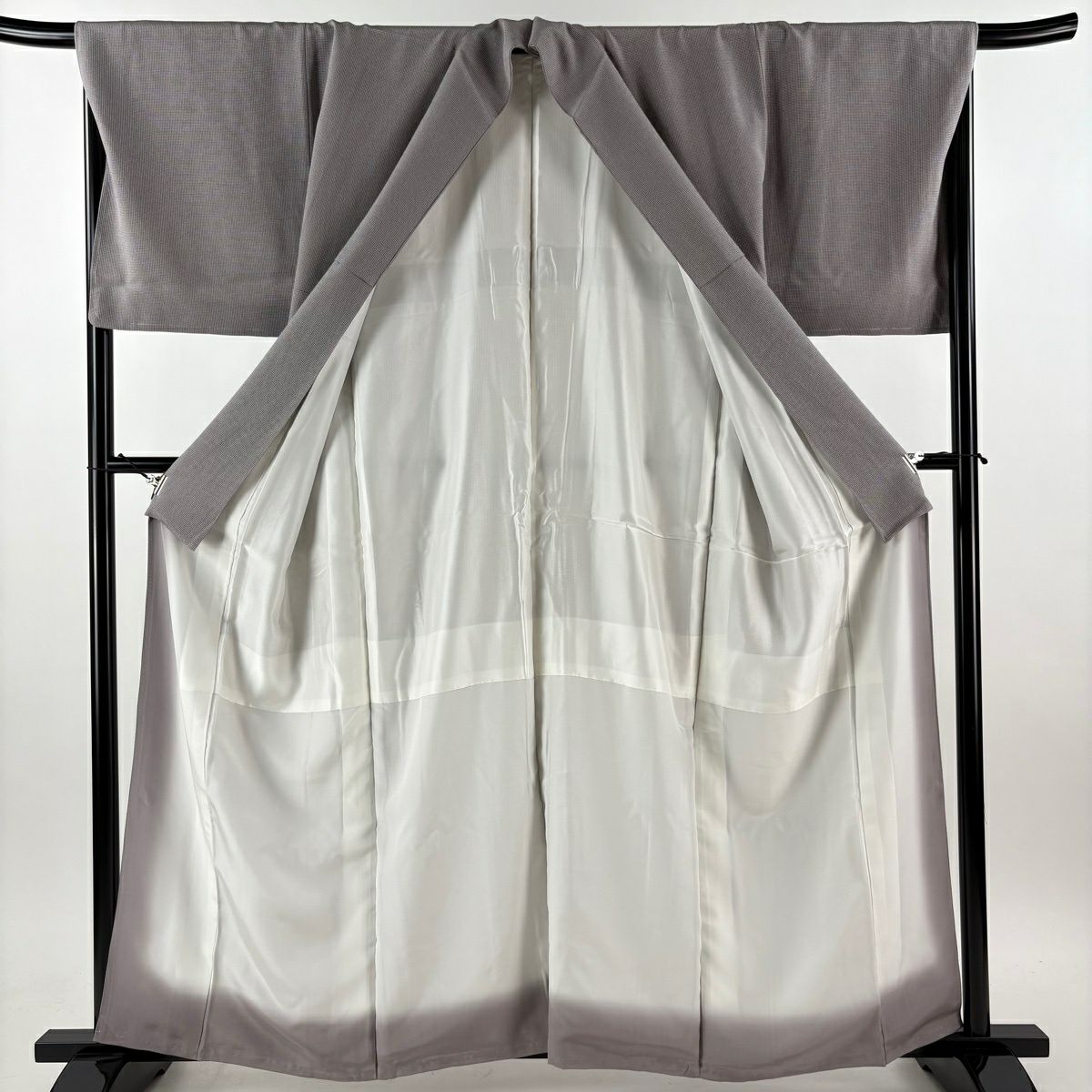 【美品】 江戶小紋 身長161cm 袖長68cm L 雙層 袋帶套裝 角通 灰紫 純蠶絲 秀品級 一つ紋