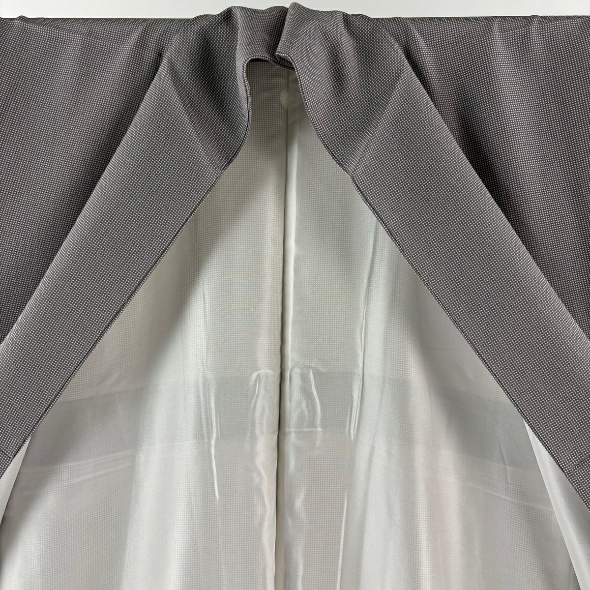 【美品】 江戶小紋 身長161cm 袖長68cm L 雙層 袋帶套裝 角通 灰紫 純蠶絲 秀品級 一つ紋
