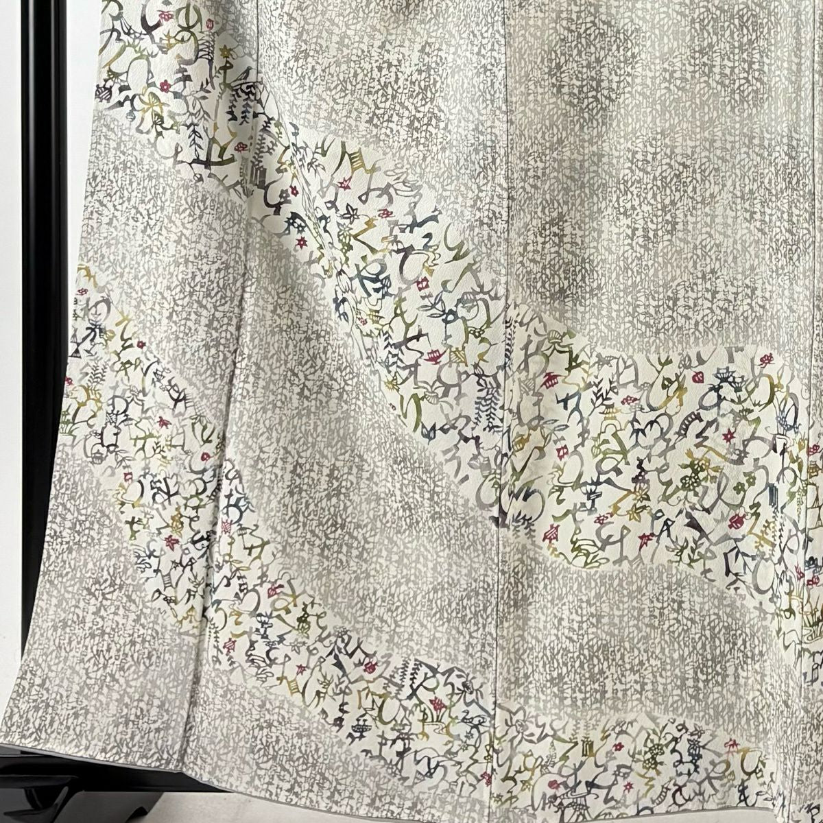 【美品】 付下 身長160.5cm 袖長66cm M 雙層 名古屋帶套裝 落款有 文字文 草花紋紋 漸層 灰色 純蠶絲 優品級