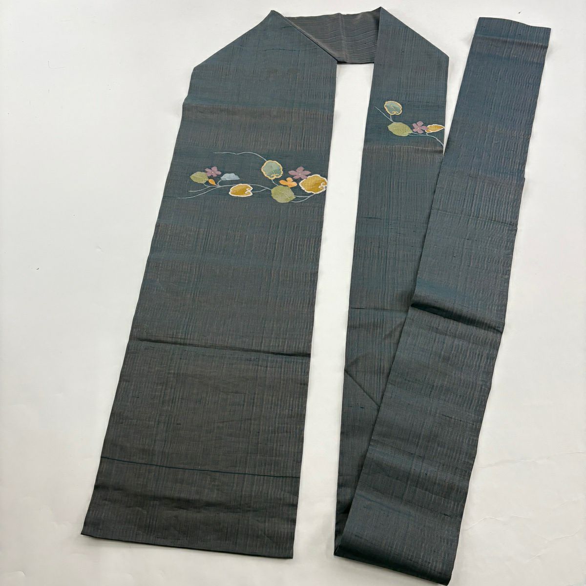【美品】 付下 身長160.5cm 袖長66cm M 雙層 名古屋帶套裝 落款有 文字文 草花紋紋 漸層 灰色 純蠶絲 優品級
