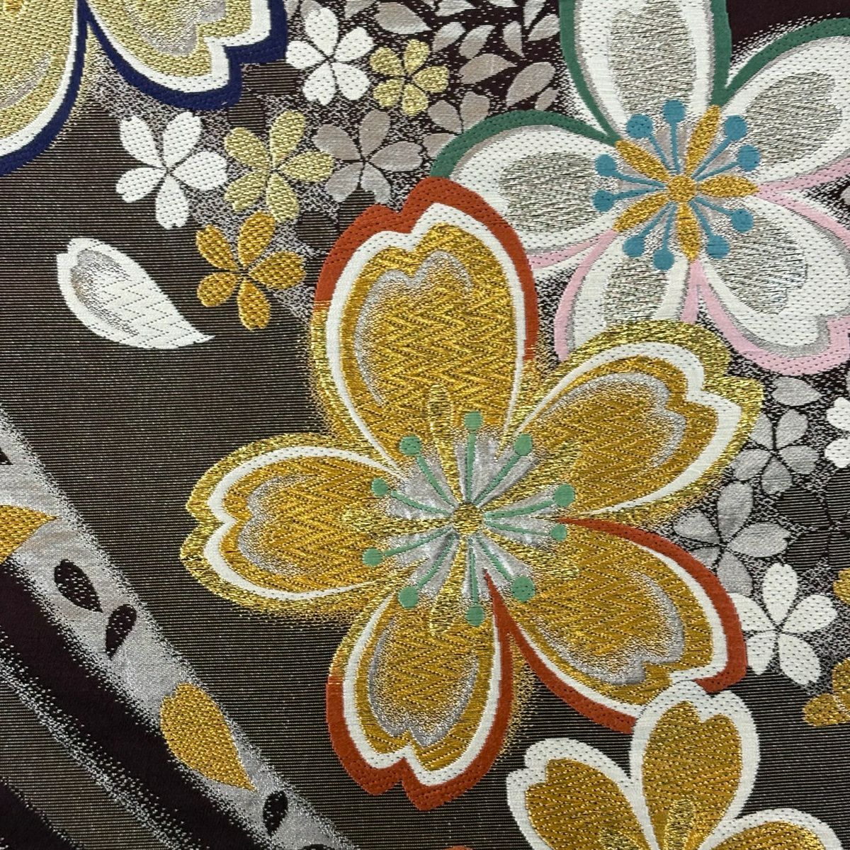 【美品】振袖禮服 身長174.5cm 袖長71.5cm L 雙層 袋帶全套 御所車 牡丹 金銀彩 山吹 純蠶絲 名品級