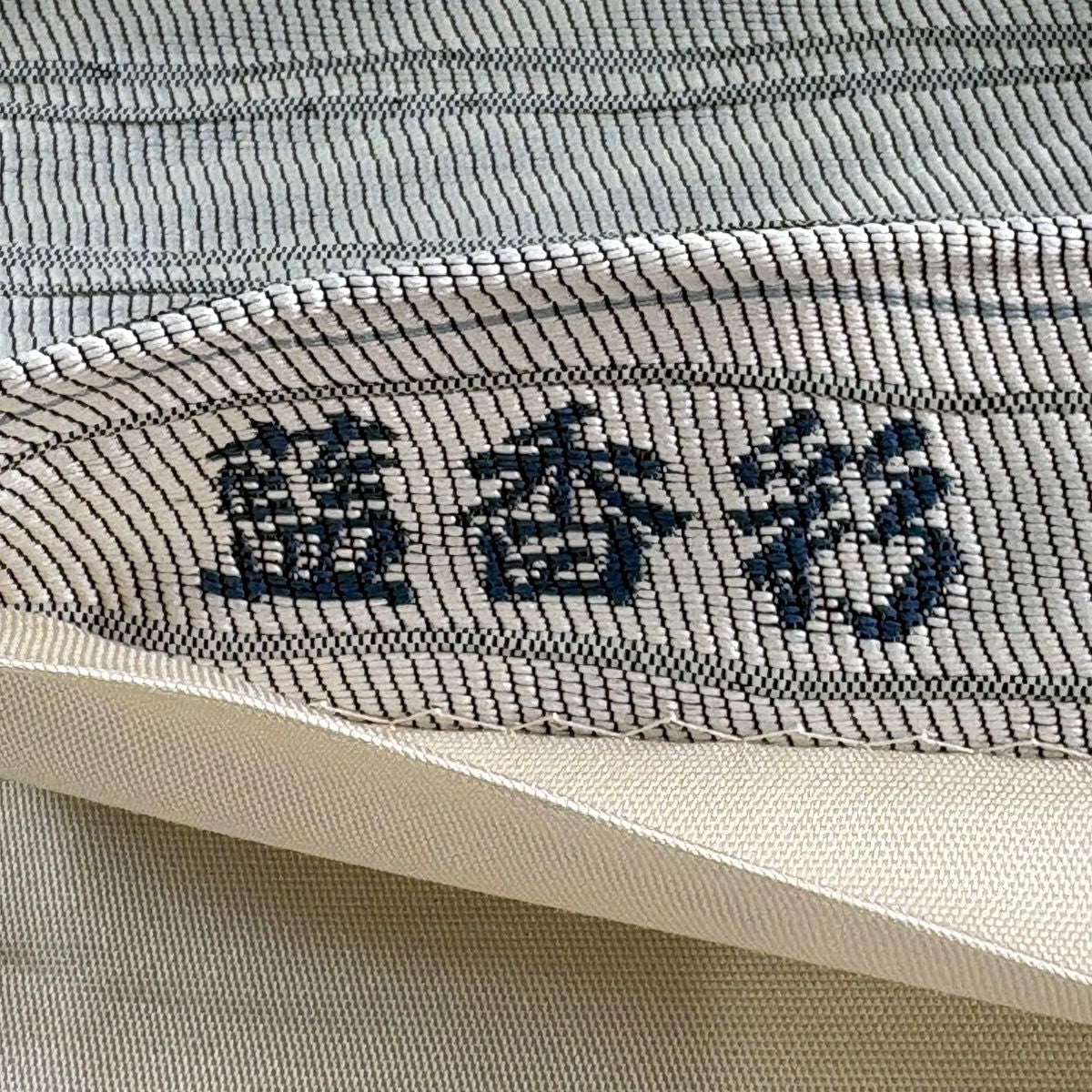 【美品】 袋帶 逸品級 佐藤昭人 證書附 博多織 灰汁發酵健本藍染 藍香彩 よろけ縞 圓文 金金箔 灰色 大鼓圖案 純蠶絲