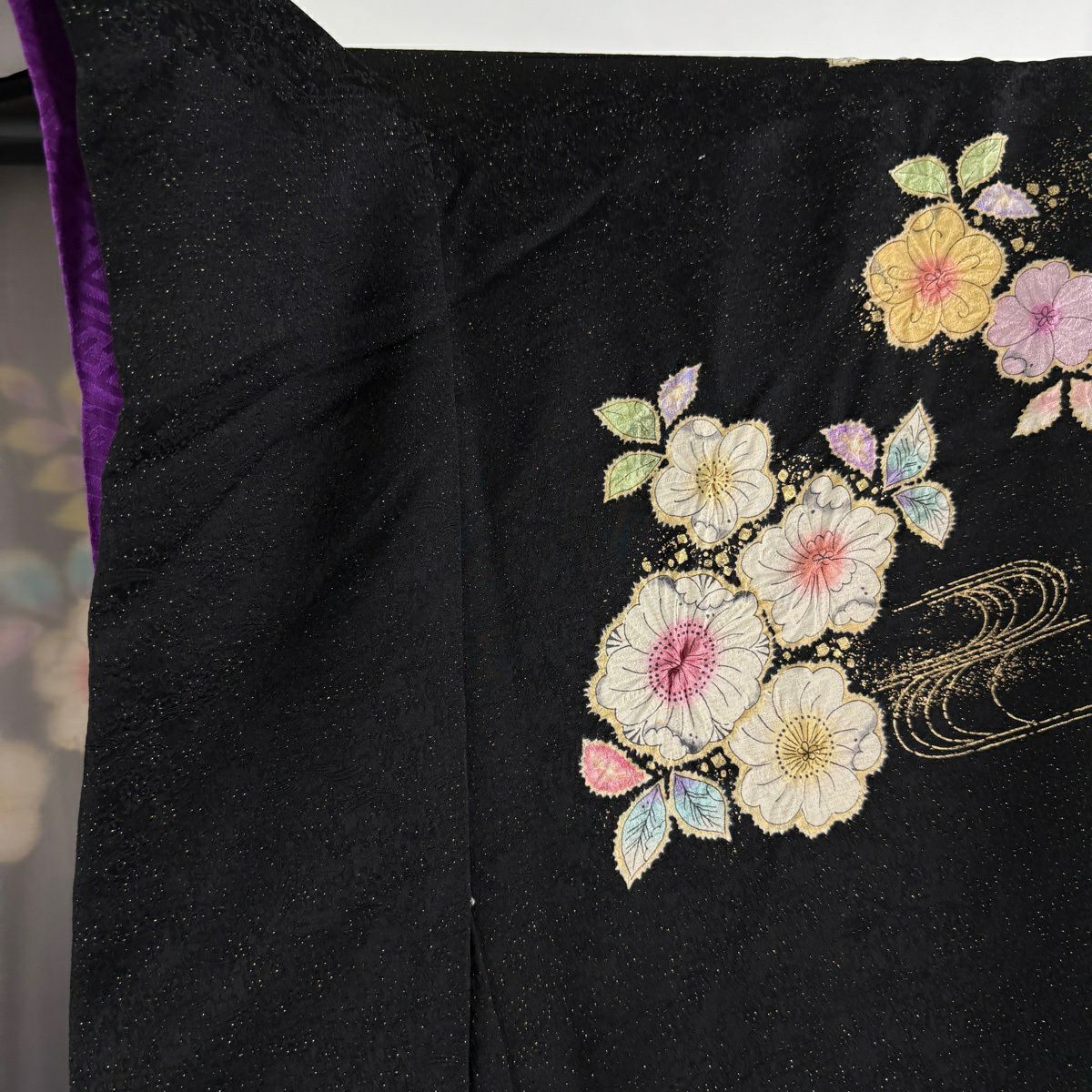 振袖禮服 身長171.5cm 袖長68cm L 雙層 徳永憲峯 落款あり 辻花染 流水 金通し 金銀彩 黑 純蠶絲 逸品級