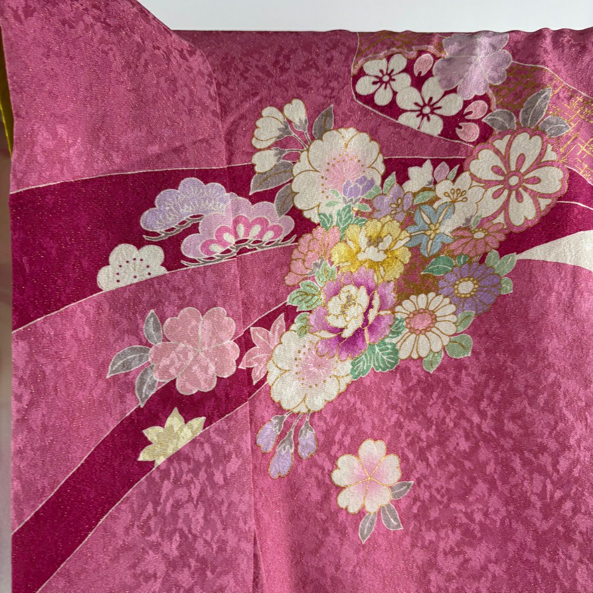 振袖禮服 身長168.5cm 袖長70.5cm L 雙層 御所車 櫻花 金糸 金通し 粉紅 純蠶絲 逸品級