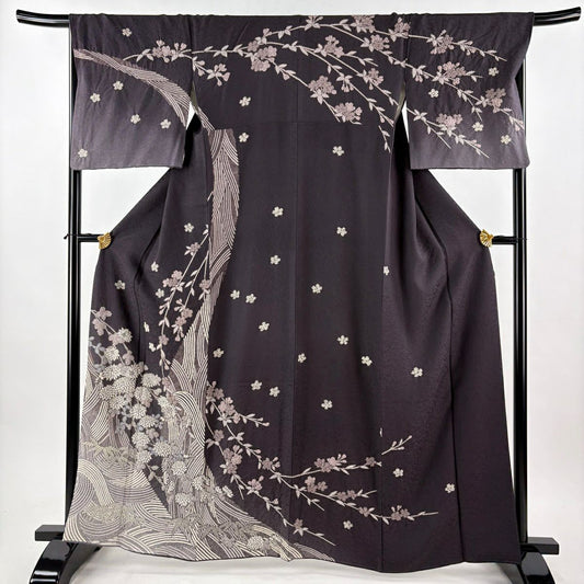 訪問服 身長163cm 袖長69cm L 雙層 菊花花 櫻花 絞染 金銀彩 灰紫 純蠶絲 逸品級
