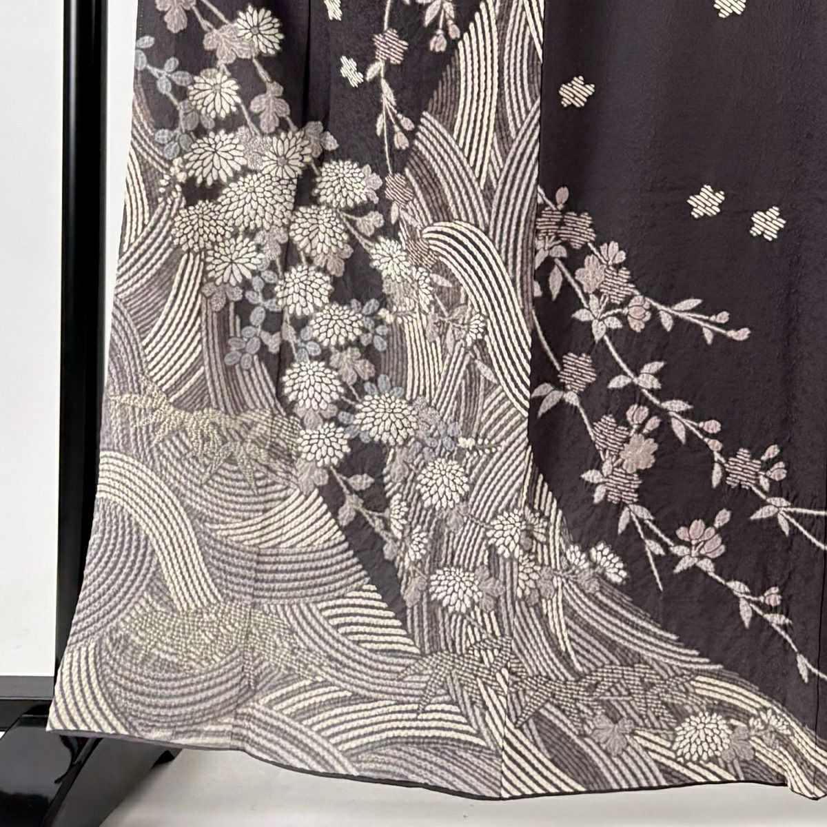 訪問服 身長163cm 袖長69cm L 雙層 菊花花 櫻花 絞染 金銀彩 灰紫 純蠶絲 逸品級