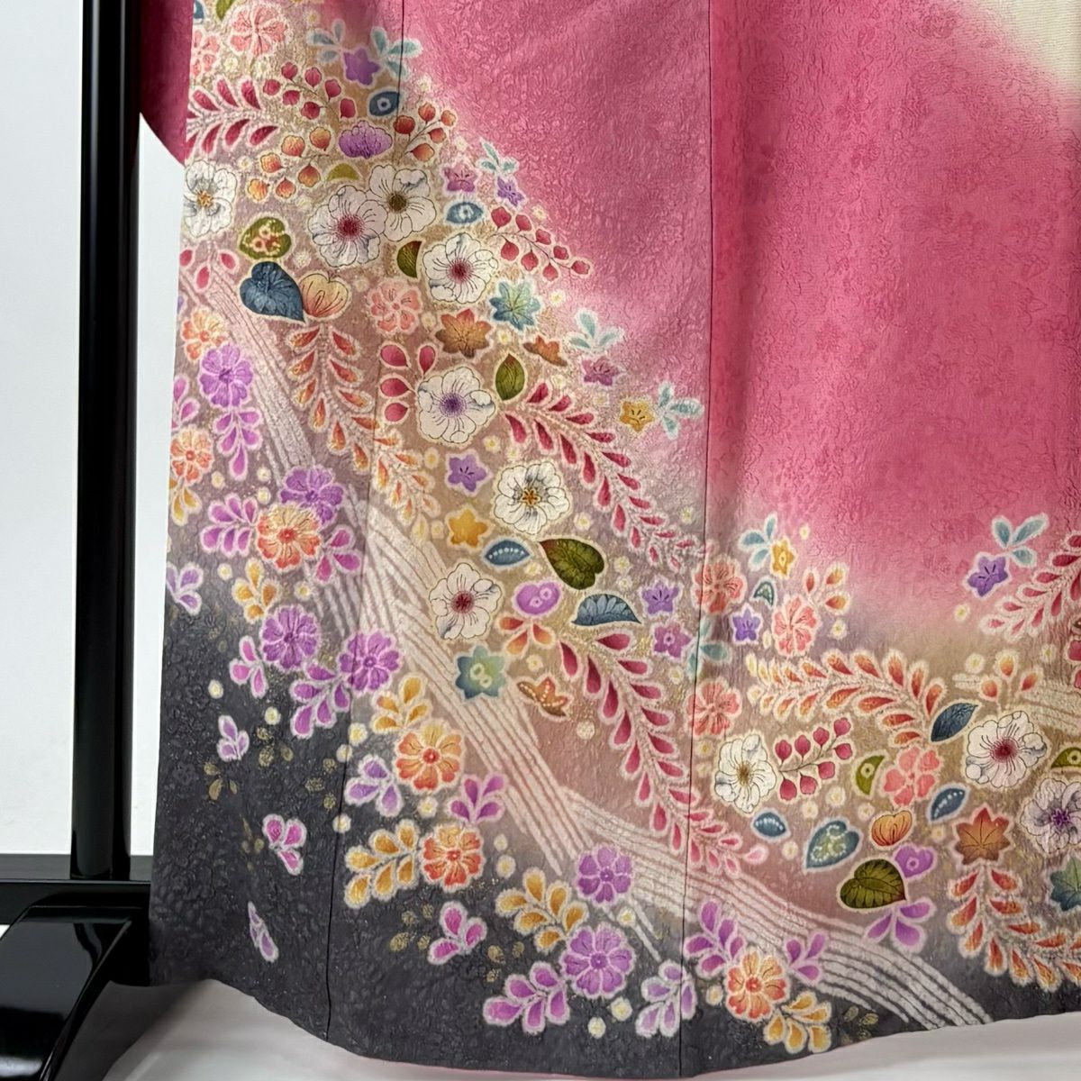 振袖禮服 身長165.5cm 袖長66.5cm M 雙層 辻花染 波 金通 金銀彩 粉紅 純蠶絲 逸品級