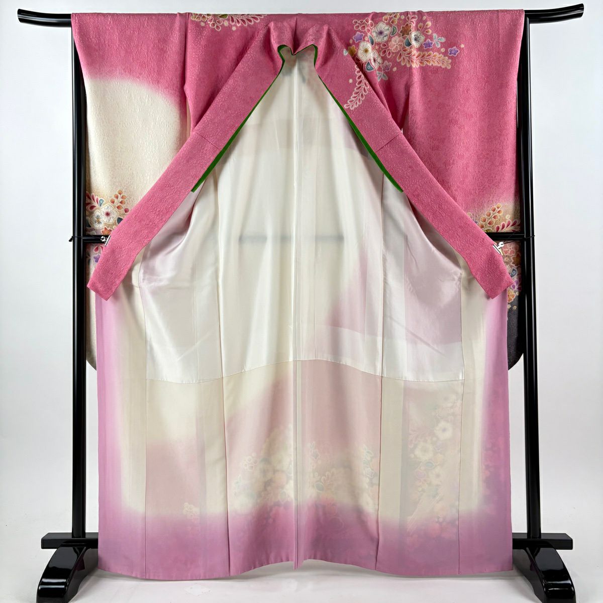 振袖禮服 身長165.5cm 袖長66.5cm M 雙層 辻花染 波 金通 金銀彩 粉紅 純蠶絲 逸品級
