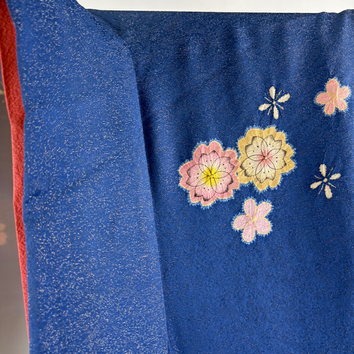 振袖禮服 身長165cm 袖長68.5cm L 雙層 徳永憲峯 落款あり 櫻花 金通し 絞染 青 純蠶絲 逸品級