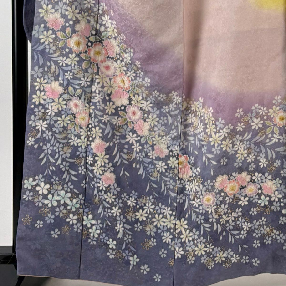 振袖禮服 身長164cm 袖長67cm M 雙層 徳永憲峯 落款あり 櫻花 地紋 金銀彩 絞染 淺紫 純蠶絲 逸品級