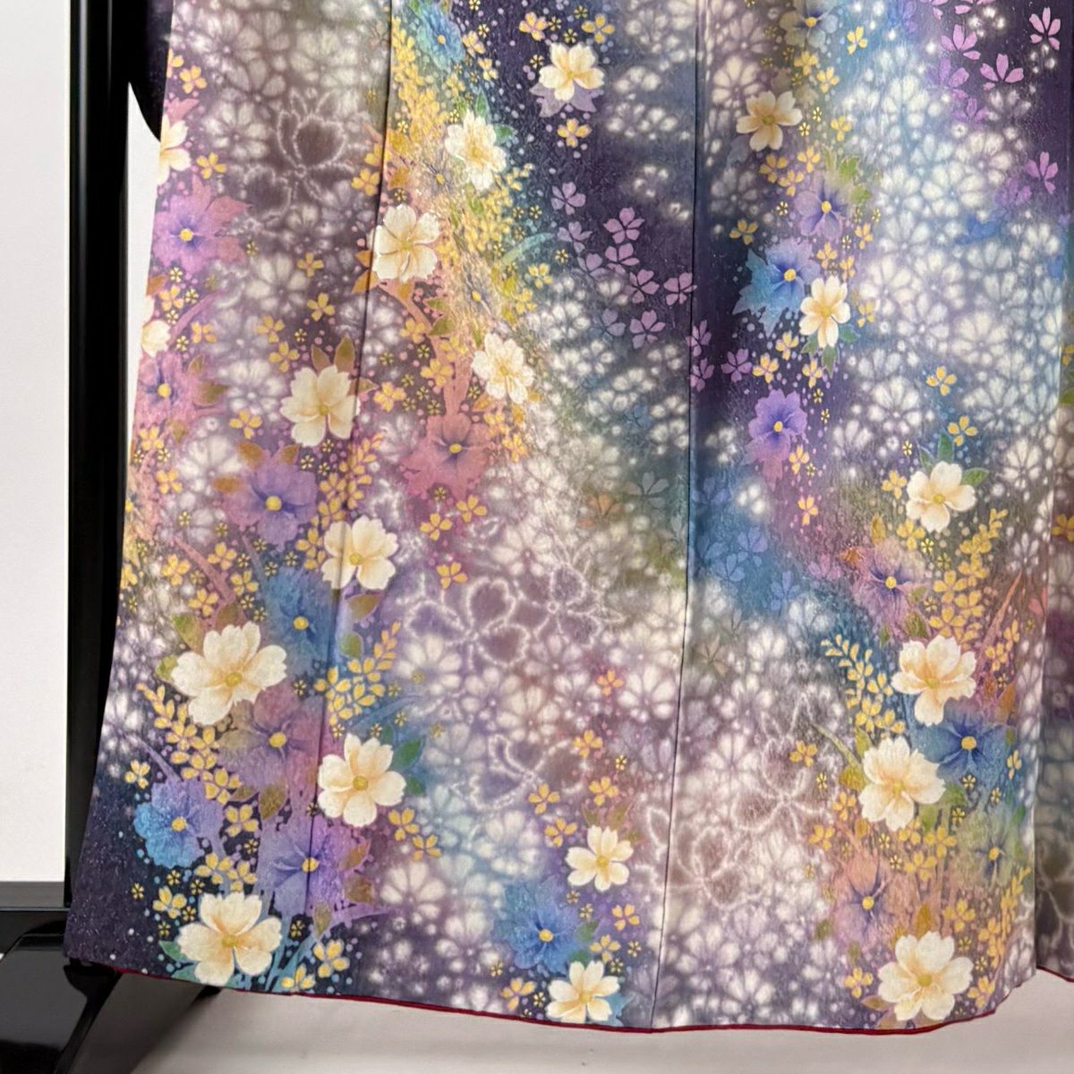【美品】振袖禮服 身長162.5cm 袖長69.5cm L 雙層 櫻花 金銀彩 紫 純蠶絲 逸品級