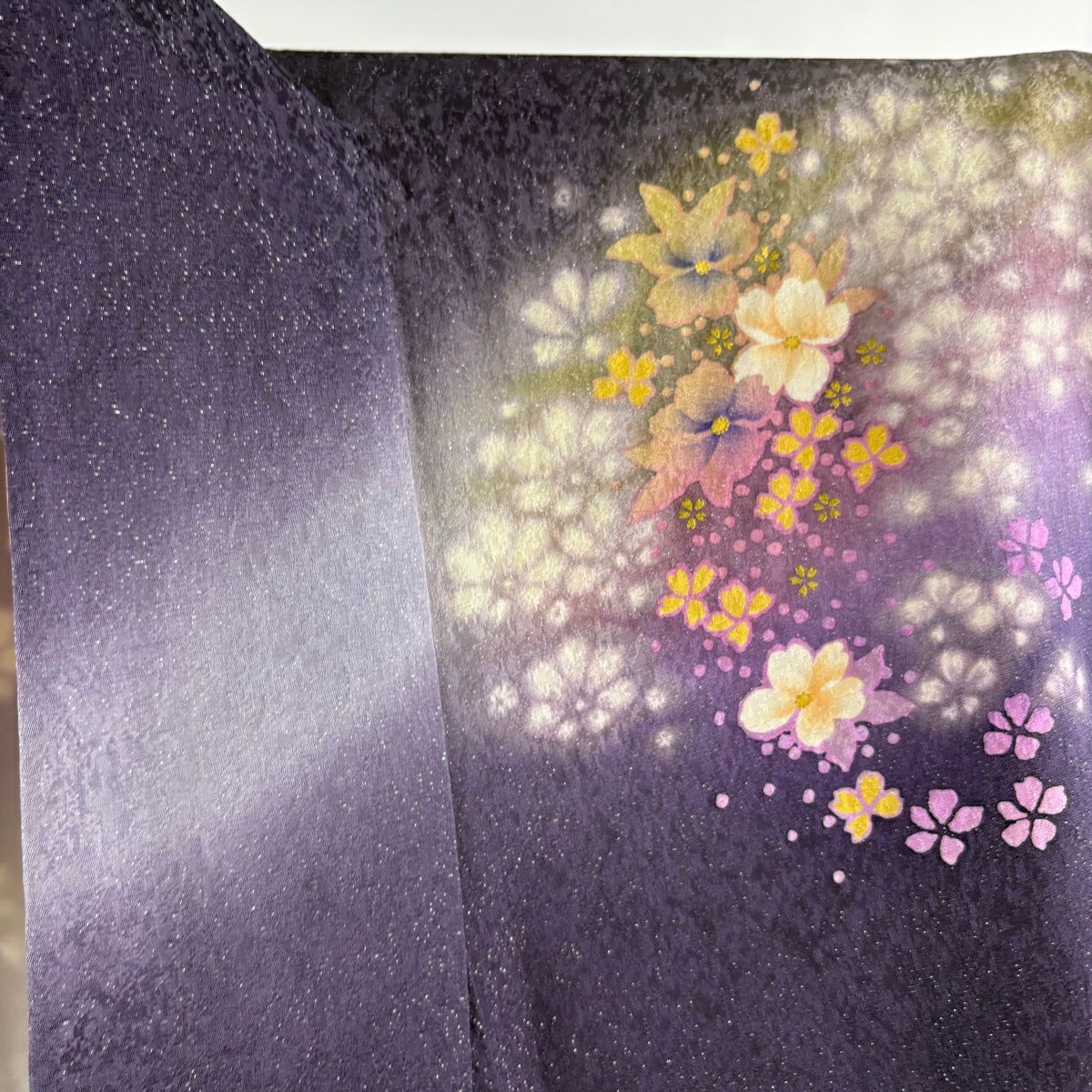 【美品】振袖禮服 身長162.5cm 袖長69.5cm L 雙層 櫻花 金銀彩 紫 純蠶絲 逸品級