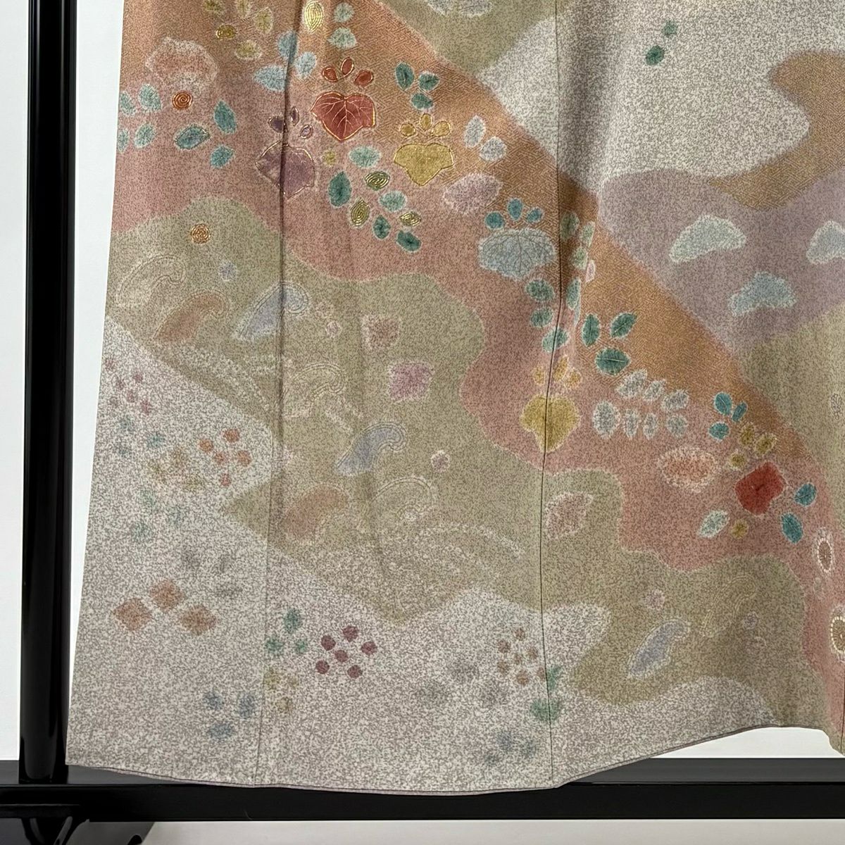 【美品】訪問服 身長157cm 袖長62cm S 雙層 松樹井青青 落款あり 桐 千鳥 金銀彩 絞染 灰茶 純蠶絲 逸品級