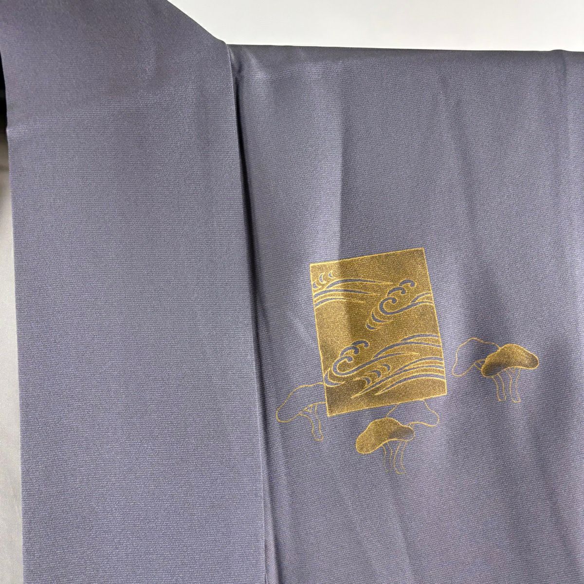 付下 身長168.5cm 袖長64cm M 雙層 青山美友 松樹 波頭 刺繡 金彩裝飾 灰紫 純蠶絲 逸品級