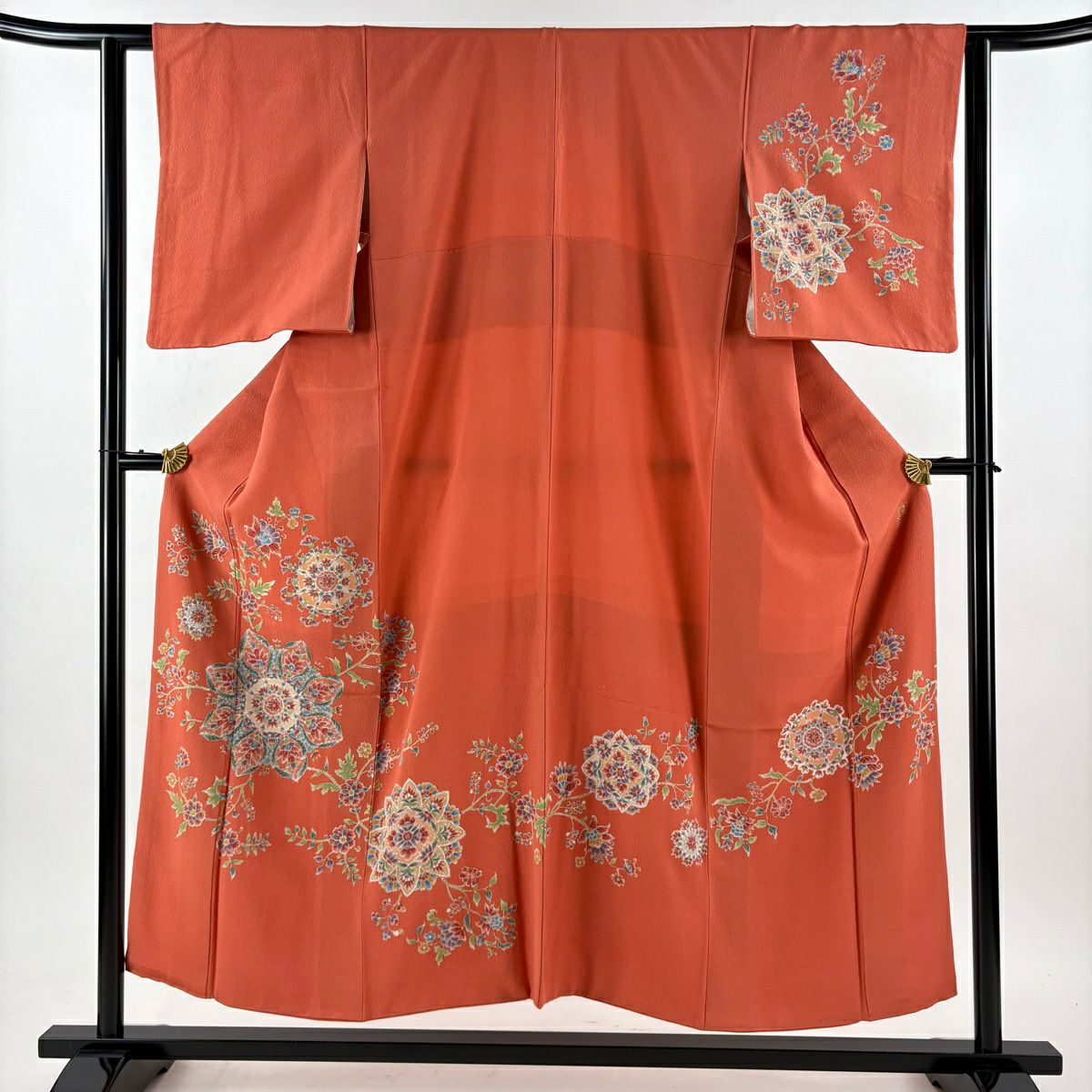 付下 身長152cm 袖長61cm S 雙層 華紋 草花紋紋 金彩裝飾 紅 純蠶絲 逸品級
