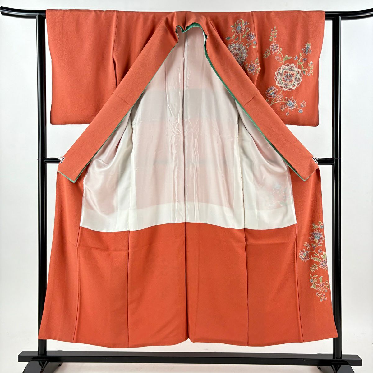 付下 身長152cm 袖長61cm S 雙層 華紋 草花紋紋 金彩裝飾 紅 純蠶絲 逸品級