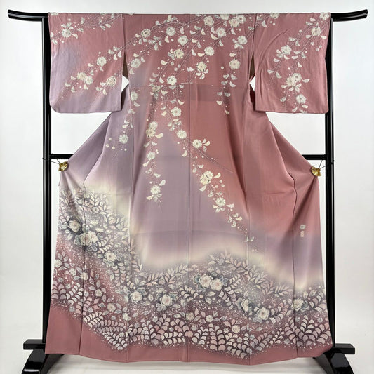 訪問服 身長165.5cm 袖長64cm M 雙層 翠山工房 落款あり 辻花染 漸層 粉紅 純蠶絲 逸品級